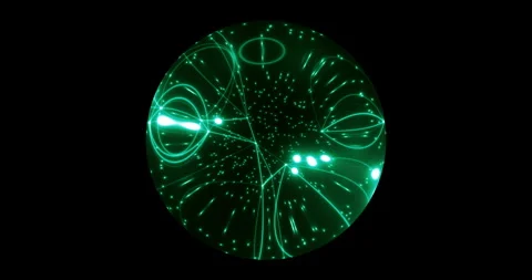 An abstract luminous sphere demonstrates the dynamic motion of particles. Video stock 332624170