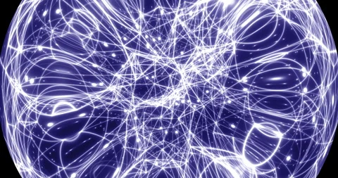 An abstract luminous sphere demonstrates the dynamic motion of particles. Stock-Footage 332764779