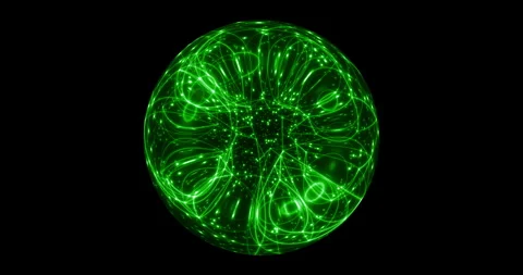 An abstract luminous sphere demonstrates the dynamic motion of particles. Video stock 332766113