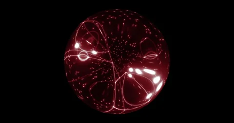 An abstract luminous sphere demonstrates the dynamic motion of particles. Video stock 332771378