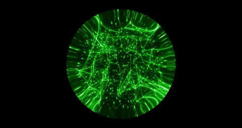 An abstract luminous sphere demonstrates the dynamic motion of particles. Stock-Footage 332774524