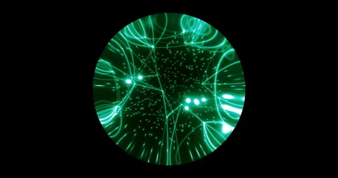 An abstract luminous sphere demonstrates the dynamic motion of particles. Video stock 332774601