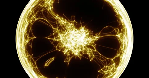 An abstract luminous sphere demonstrates the dynamic motion of particles. Video stock 332775286