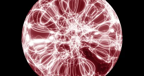 An abstract luminous sphere demonstrates the dynamic motion of particles. Video stock 332776462