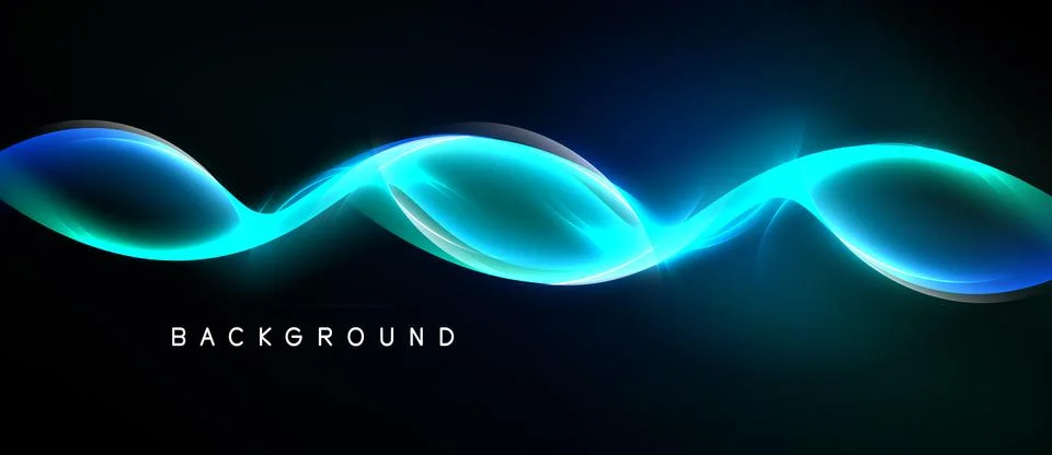 Abstract luminous waves flow across dark background. Bright blue hues create Stock Illustration