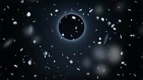 Abstract lunar silver glowing eclipse with flying petals on dark background Stock-Footage 343349719