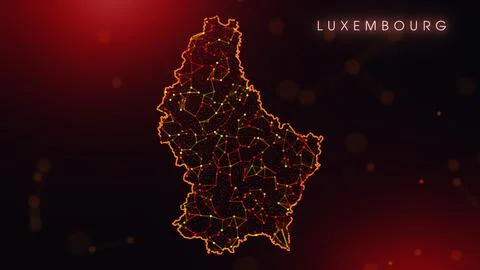 Abstract Luxembourg Map Digital Network Background With Red And Orange Plex.. Stock Illustration