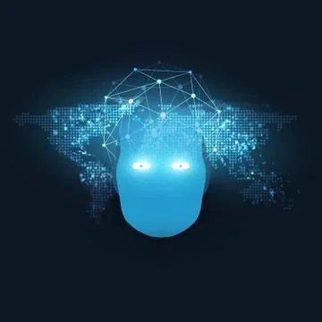 Abstract Machine Learning, Artificial Intelligence and Neural Networks Design Stock Illustration