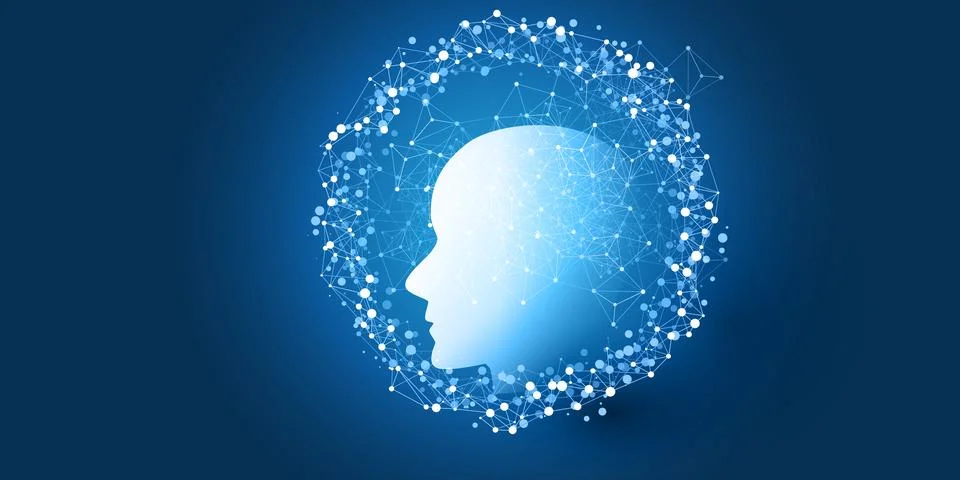 Abstract Machine Learning, Artificial Intelligence, Cloud Computing and Net.. Stock Illustration