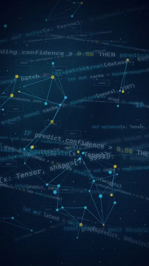 Abstract Machine Learning Neural Network and Data Code Background Stockbeeldmateriaal 335341948