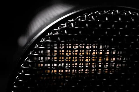 Abstract Macro Closeup of Top of Large Diaphragm Condenser Microphone and Cap Foto stock