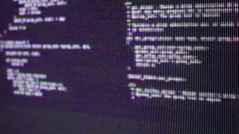 Abstract Macro Detailed Close-up of Code Scrolling up Computer Screen Stock Footage 219594119