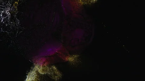 Abstract macro fluid art with shimmering metallic swirls and biological organic Stock Footage 331602457
