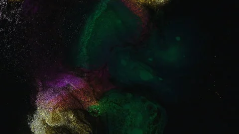 Abstract macro fluid art with shimmering metallic swirls and biological organic Stock Footage 331602881