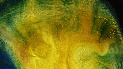 Abstract macro fluid art with shimmering metallic swirls and organic textures Stock Footage 331605009