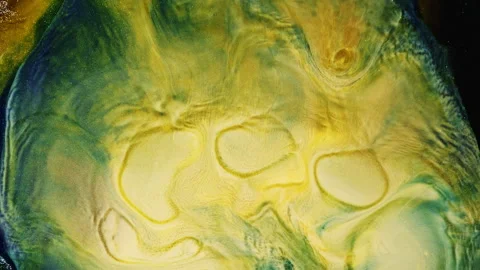 Abstract macro fluid art with shimmering metallic swirls and organic textures Stock Footage 331619033