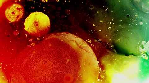 Abstract macro green and red floating liquid planet surface background texture Video stock 130984223