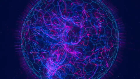 Abstract macro of quantum computing qubit spherical cell work. Subatomic Stock Footage 308410969