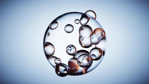 Abstract macro shot of water bubbles floating in a transparent sphere Illustrazione stock