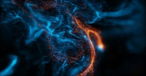 Abstract Macro slow motion shot of Blue and Orange Particle Fluid Stock Illustration