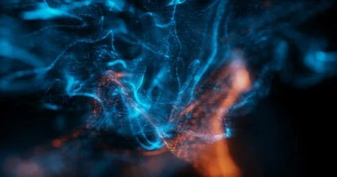 Abstract Macro slow motion shot of Blue and Orange Particle Fluid Stock Illustration