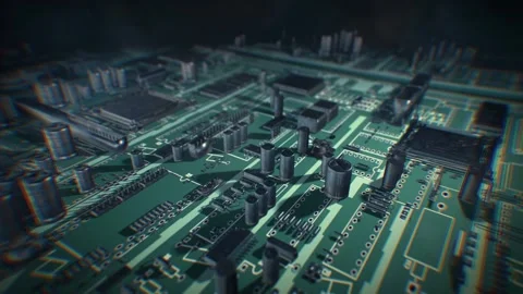 Abstract macro view of a computer printed circuit board with glowing electr.. Stock Footage 337279349
