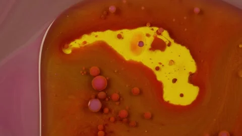 An Abstract Macro View of Moving Oil Bubbles for Scientific Research Video stock 279563282