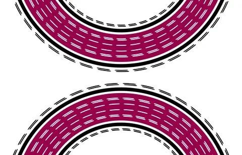 Abstract Magenta Circular Pattern With Dashed Stitch Lines And Graphic Road.. Stock Illustration