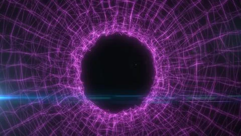 Abstract magenta digital mesh creates a glowing portal with dark copy space.. 스톡 일러스트
