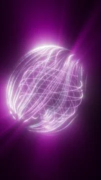 Abstract magenta light sphere with glowing orbit lines and wave trails, rep.. Stock Illustration