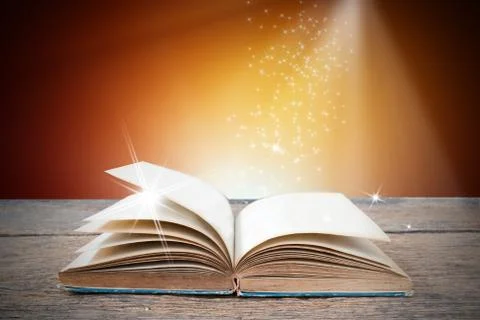 Abstract magic light on open book  for science and education or religion  Stock Photos