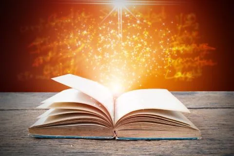 Abstract magic light on open book  for science and education or religion backgro Stock Photos