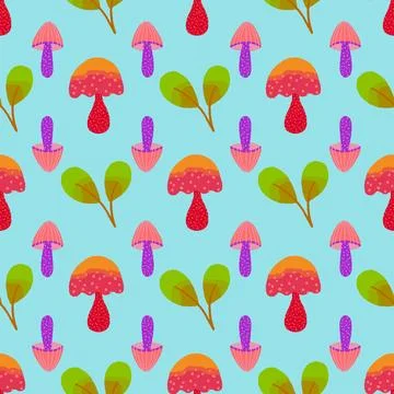 Abstract magic mushrooms vector seamless pattern Stock Illustration