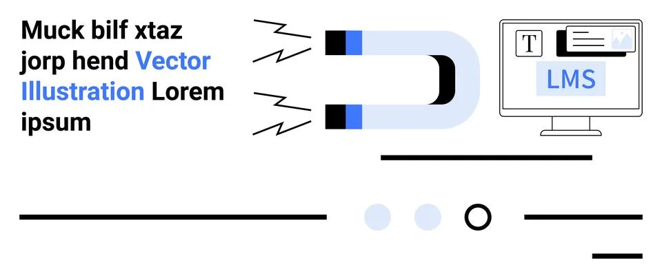 Abstract magnet icons, computer screen with LMS display and text blocks. Them 스톡 일러스트
