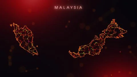 Abstract Malaysia Map Digital Network Background With Red And Orange Plexus.. イラスト素材