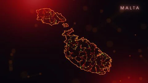 Abstract Malta Map Digital Network Background With Red And Orange Plexus Dots イラスト素材