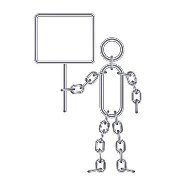 Abstract man from chain elements shows an empty screen isolated. Stock Illustration