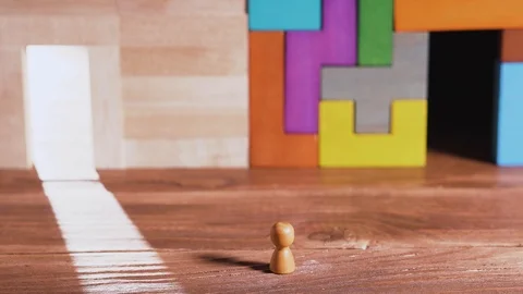 Abstract man chooses which door to enter. Problem of choice. Stock Footage 100605033