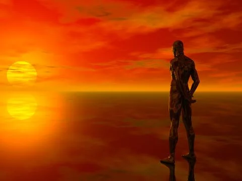 Abstract man figure watch the sunset - 3d illustration Stock Illustration