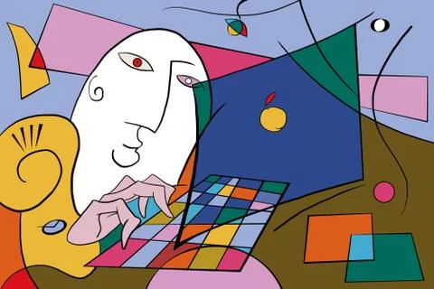 Abstract man in front of computer Illustrazione stock