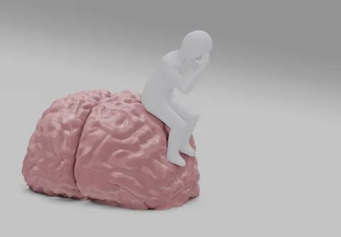 Abstract man sits on a large brain model, a person with a headache Stock Illustration