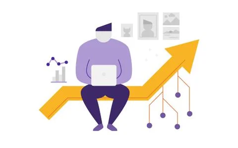 Abstract man sitting on a line graph Illustrazione stock