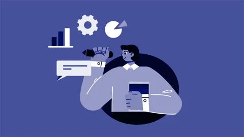 Abstract Man Working On Business Plan 2D Flat Animation. Stock Footage 206077722