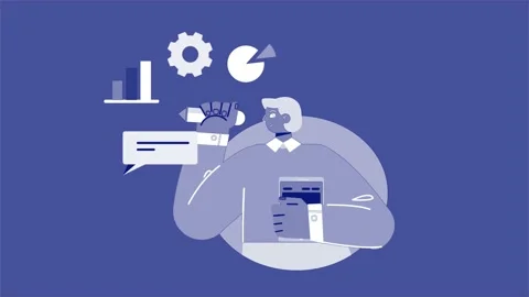 Abstract Man Working On Business Plan 2D Flat Animation. Stock Footage 206077725