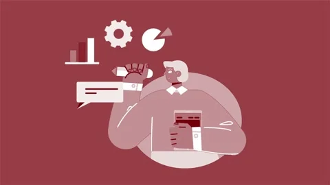 Abstract Man Working On Business Plan 2D Flat Animation. Stock Footage 206077727