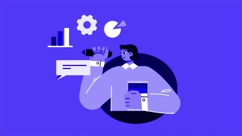 Abstract Man Working On Business Plan 2D Flat Animation. Stock Footage 206077779