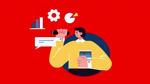 Abstract Man Working On Business Plan 2D Flat Animation. Stock Footage 206077803