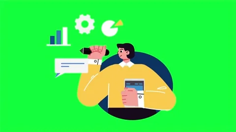 Abstract Man Working On Business Plan 2D Flat Animation. Stock Footage 206077856