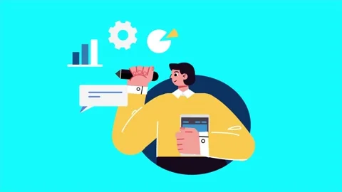 Abstract Man Working On Business Plan 2D Flat Animation. Stock Footage 206077860