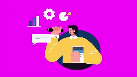Abstract Man Working On Business Plan 2D Flat Animation. Stock Footage 206077863